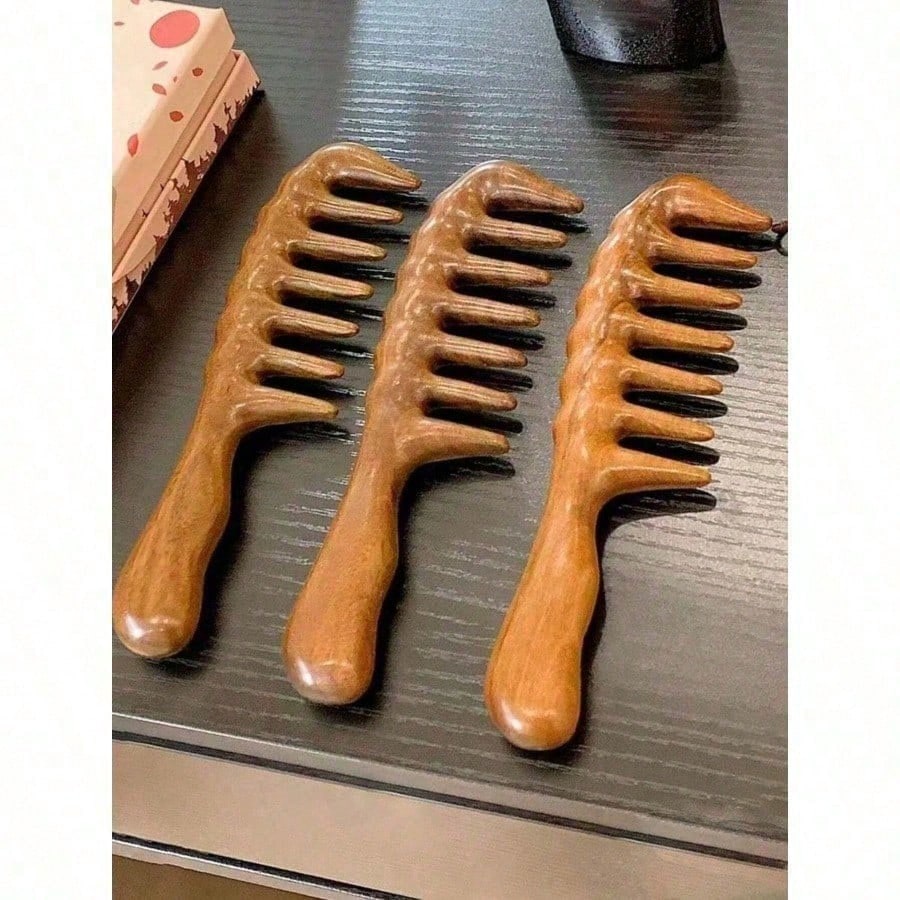 Hair Care For Wavy Hair - 1‑Piece Natural Sandalwood Wide‑Tooth Comb, Anti‑Static