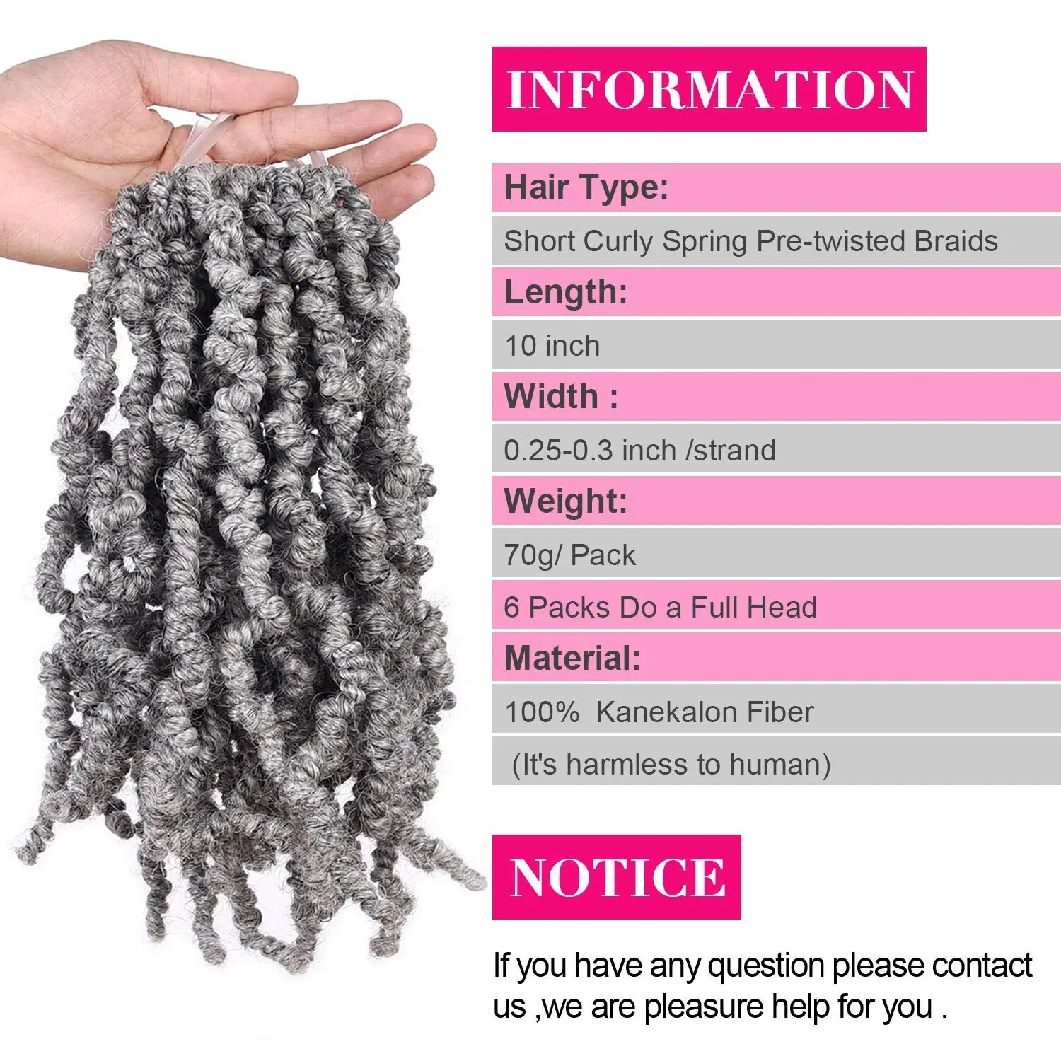 10 Inch Short Curly Spring Pre - Braiding Hair Kanekalon recension och pris
